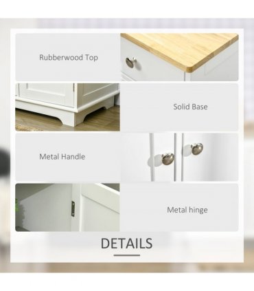 Sideboard White Rubberwood Top Buffet Drawers Adjustable Shelves 101cmx40cmx85cm