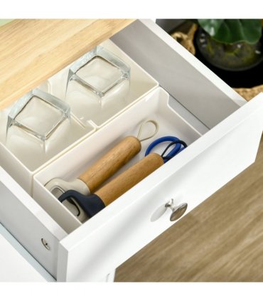 Sideboard White Rubberwood Top Buffet Drawers Adjustable Shelves 101cmx40cmx85cm