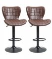 Set of 2 Adjustable Height Swivel Bar Chairs in PU Leather with Backrest Brown