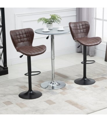 Set of 2 Adjustable Height Swivel Bar Chairs in PU Leather with Backrest Brown