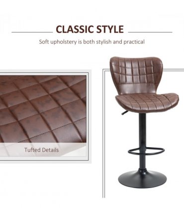 Set of 2 Adjustable Height Swivel Bar Chairs in PU Leather with Backrest Brown