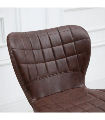 Set of 2 Adjustable Height Swivel Bar Chairs in PU Leather with Backrest Brown