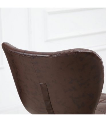 Set of 2 Adjustable Height Swivel Bar Chairs in PU Leather with Backrest Brown