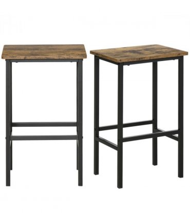 Set of 2 Kitchen Breakfast Bar Chairs with Footrest, Rustic Brown