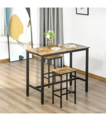 Set of 2 Kitchen Breakfast Bar Chairs with Footrest, Rustic Brown
