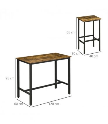 Industrial Bar Table Set, 2 Stools, 3PC Counter Height Rustic Brown