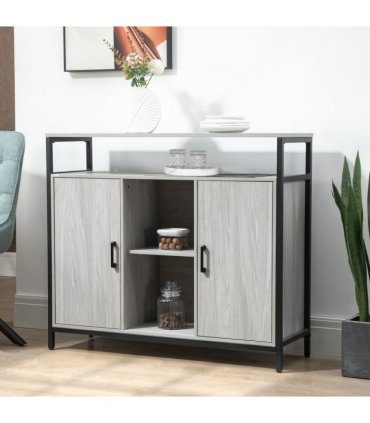 Sideboard, Steel Frame 2 Doors and Adjustable Shelves Light Grey