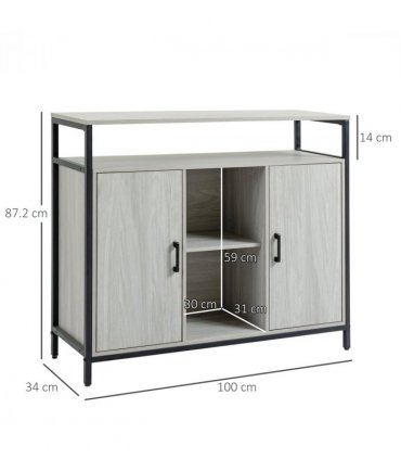Sideboard, Steel Frame 2 Doors and Adjustable Shelves Light Grey