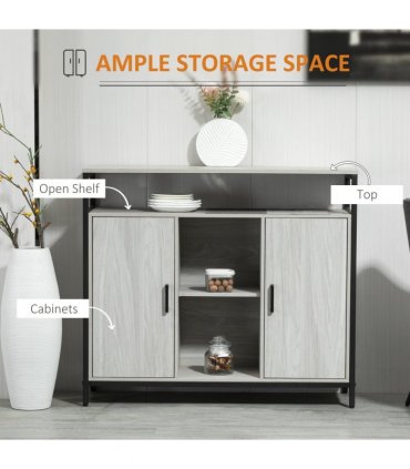 Sideboard, Steel Frame 2 Doors and Adjustable Shelves Light Grey