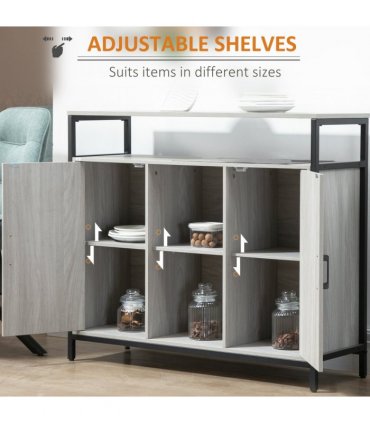 Sideboard, Steel Frame 2 Doors and Adjustable Shelves Light Grey
