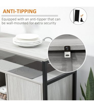 Sideboard, Steel Frame 2 Doors and Adjustable Shelves Light Grey