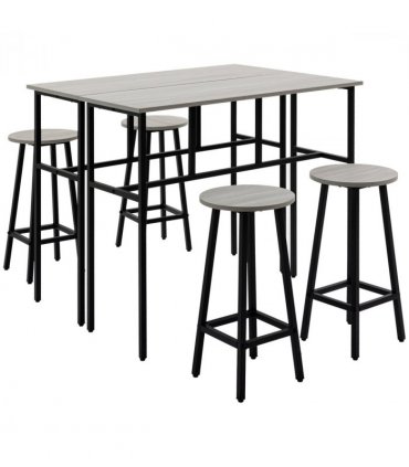 6-Piece Bar Table Set, 2 Breakfast Tables with 4 Stools,Grey