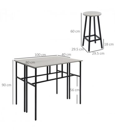 6-Piece Bar Table Set, 2 Breakfast Tables with 4 Stools,Grey