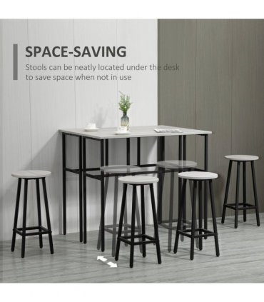 6-Piece Bar Table Set, 2 Breakfast Tables with 4 Stools,Grey