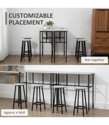 6-Piece Bar Table Set, 2 Breakfast Tables with 4 Stools,Grey