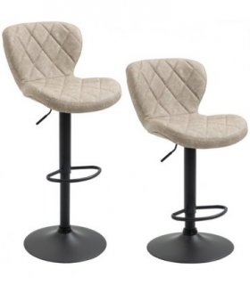 Set of 2 Chairs, Backrest and Footrest, Steel Frame Diamond Pattern PU Khaki