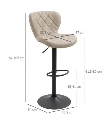 Set of 2 Chairs, Backrest and Footrest, Steel Frame Diamond Pattern PU Khaki