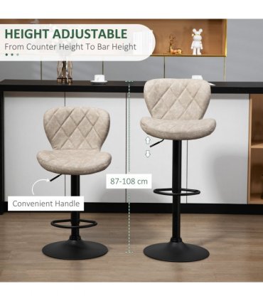 Set of 2 Chairs, Backrest and Footrest, Steel Frame Diamond Pattern PU Khaki
