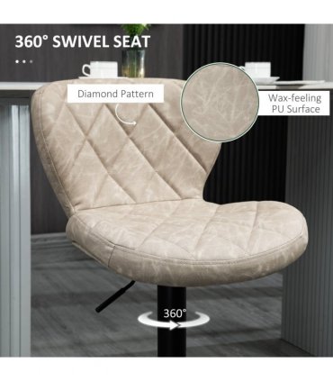 Set of 2 Chairs, Backrest and Footrest, Steel Frame Diamond Pattern PU Khaki