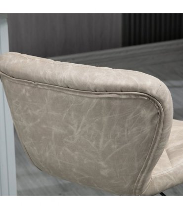 Set of 2 Chairs, Backrest and Footrest, Steel Frame Diamond Pattern PU Khaki
