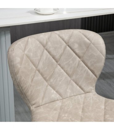 Set of 2 Chairs, Backrest and Footrest, Steel Frame Diamond Pattern PU Khaki