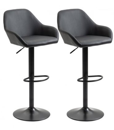 Set of 2, Swivel Barstools with Footrest and Backrest, PU Leather Black