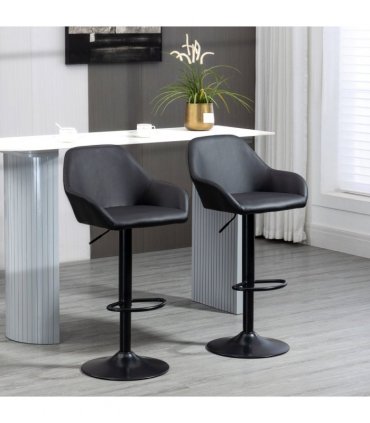 Set of 2, Swivel Barstools with Footrest and Backrest, PU Leather Black