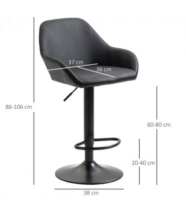 Set of 2, Swivel Barstools with Footrest and Backrest, PU Leather Black