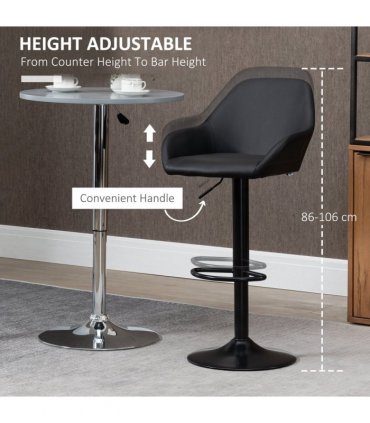 Set of 2, Swivel Barstools with Footrest and Backrest, PU Leather Black