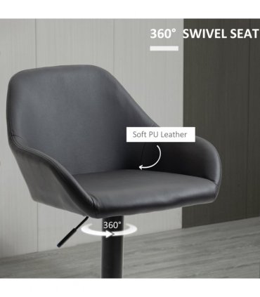 Set of 2, Swivel Barstools with Footrest and Backrest, PU Leather Black