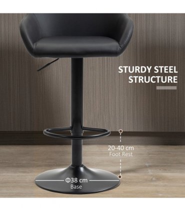 Set of 2, Swivel Barstools with Footrest and Backrest, PU Leather Black
