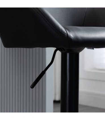 Set of 2, Swivel Barstools with Footrest and Backrest, PU Leather Black