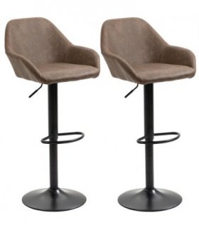 Set of 2, Swivel Barstools Footrest Backrest, PU Leather and Steel Brown
