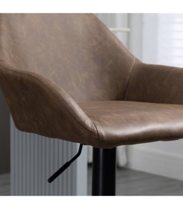 Set of 2, Swivel Barstools Footrest Backrest, PU Leather and Steel Brown