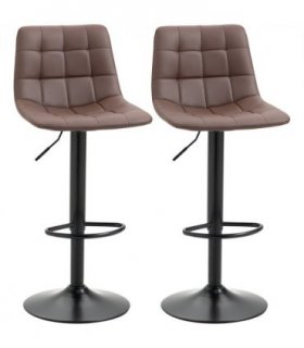 Set of 2, Adjustable Stools  Swivel and Footrest for Home Pub Area, Brown