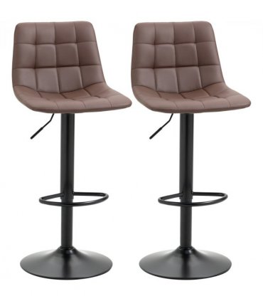Set of 2, Adjustable Stools  Swivel and Footrest for Home Pub Area, Brown