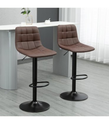 Set of 2, Adjustable Stools  Swivel and Footrest for Home Pub Area, Brown
