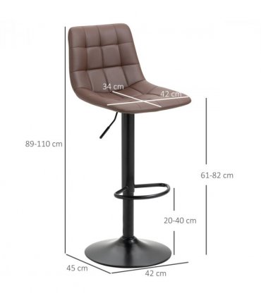 Set of 2, Adjustable Stools  Swivel and Footrest for Home Pub Area, Brown