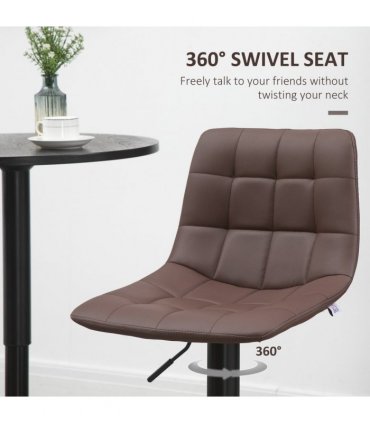 Set of 2, Adjustable Stools  Swivel and Footrest for Home Pub Area, Brown