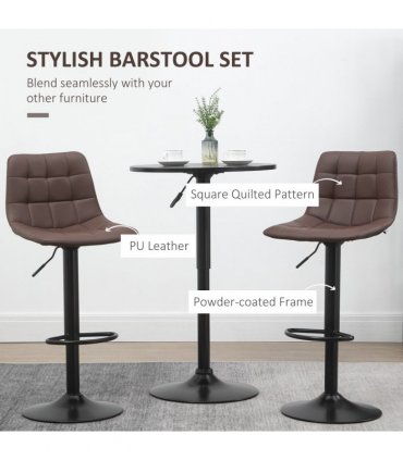 Set of 2, Adjustable Stools  Swivel and Footrest for Home Pub Area, Brown