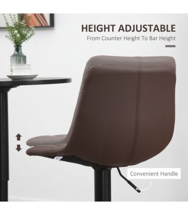 Set of 2, Adjustable Stools  Swivel and Footrest for Home Pub Area, Brown