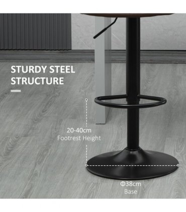 Set of 2, Adjustable Stools  Swivel and Footrest for Home Pub Area, Brown