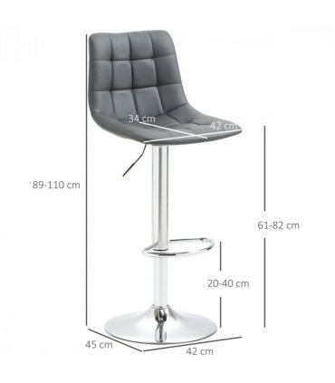 Breakfast Dining Stools Set of 2, Adjustable Swivel Footrest Grey Faux Leather