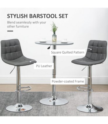 Breakfast Dining Stools Set of 2, Adjustable Swivel Footrest Grey Faux Leather