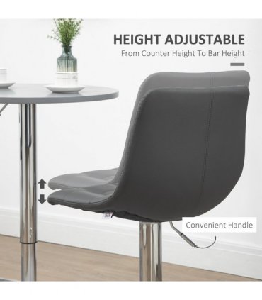 Breakfast Dining Stools Set of 2, Adjustable Swivel Footrest Grey Faux Leather