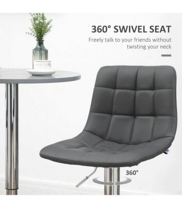 Breakfast Dining Stools Set of 2, Adjustable Swivel Footrest Grey Faux Leather