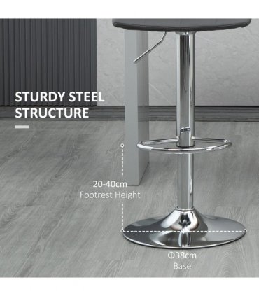 Breakfast Dining Stools Set of 2, Adjustable Swivel Footrest Grey Faux Leather