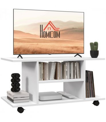 TV Stand Bookshelf Cabinet Modern 3 Tier shelf Storage Wheels in White
