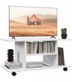 TV Stand Bookshelf Cabinet Modern 3 Tier shelf Storage Wheels in White