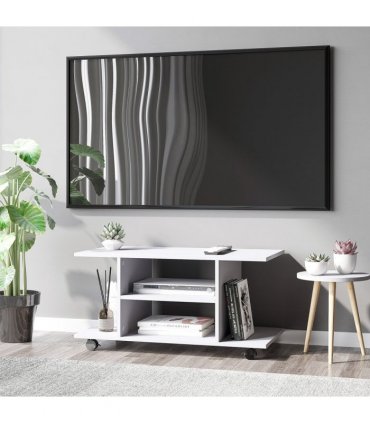 TV Stand Bookshelf Cabinet Modern 3 Tier shelf Storage Wheels in White